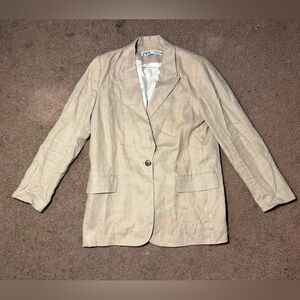 zara 100% linen blazer womens medium light tan oversized business casual preppy
